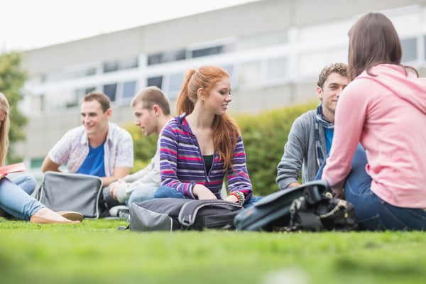 Group of young college students sitting in the park-1