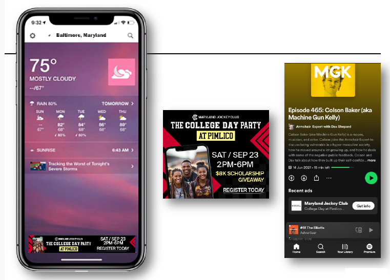 MSSmedia Successful Campus Media Campaigns - Maryland Jockey Club digital advertising - multiple digital display ads