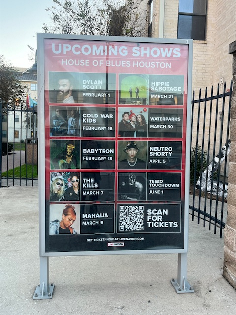 Successful Campus Media Campaign - UH Live Nation Upcoming Shows billboard