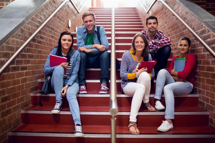 Group portrait of young college students