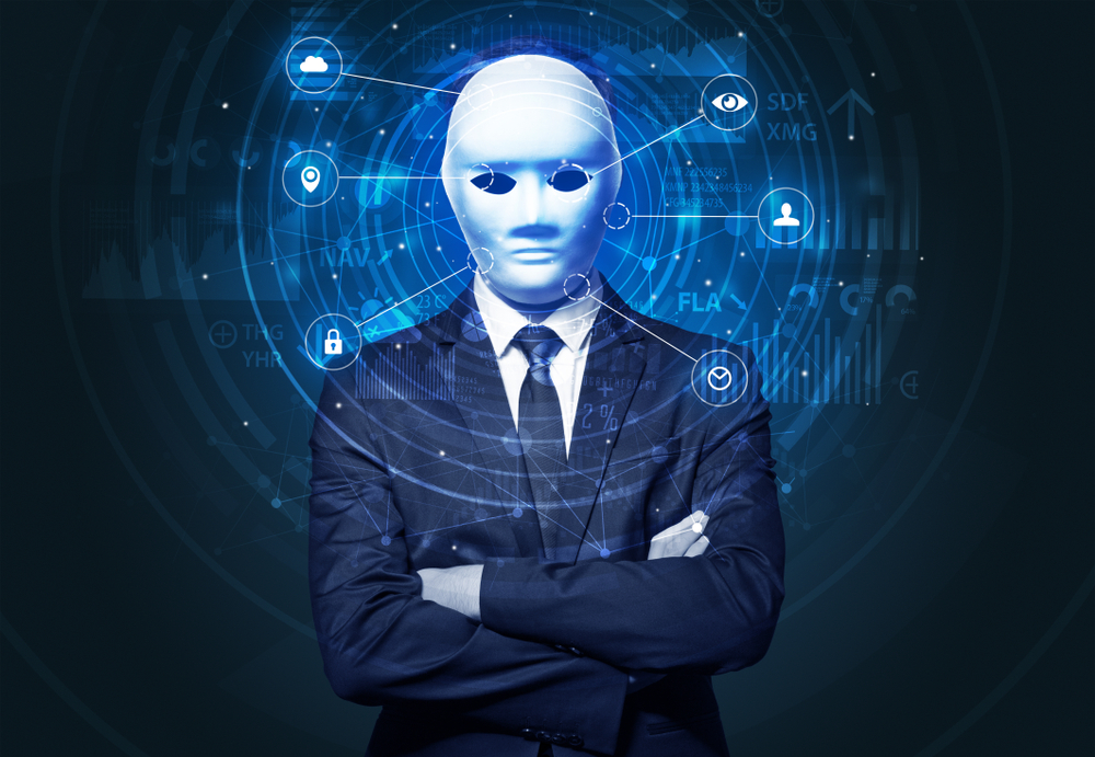 android in a suit with blue symbols depicting digital information surrounding its head (The New Campus Funnel: Integrating Generative Engine Optimization Into OOH)