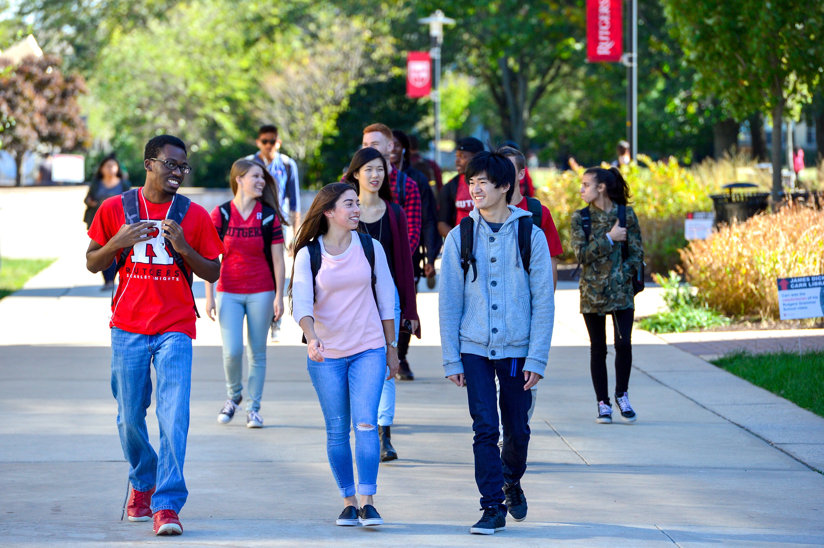Students walking on campus at Rutgers University